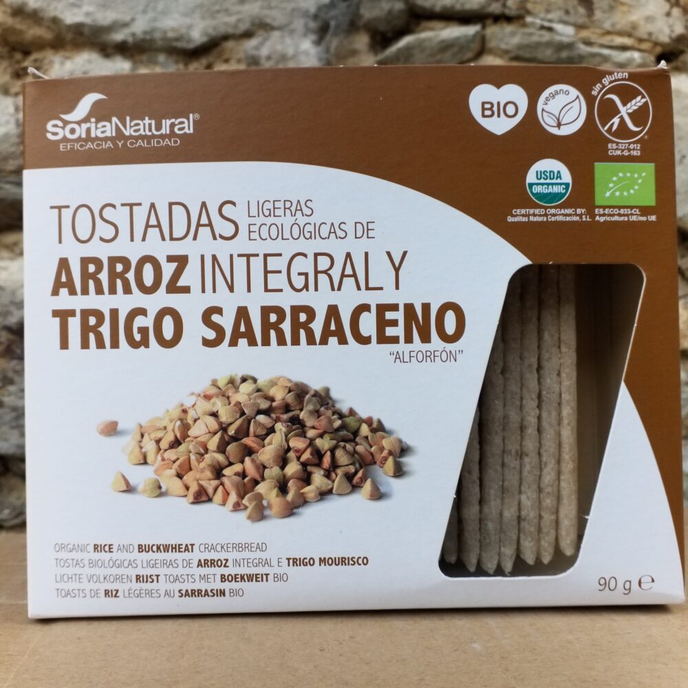 Tostadas Ligeras de Arroz Integral y Trigo Sarraceno Bio de Soria Natural  en Aperitivos para picar de MASmusculo